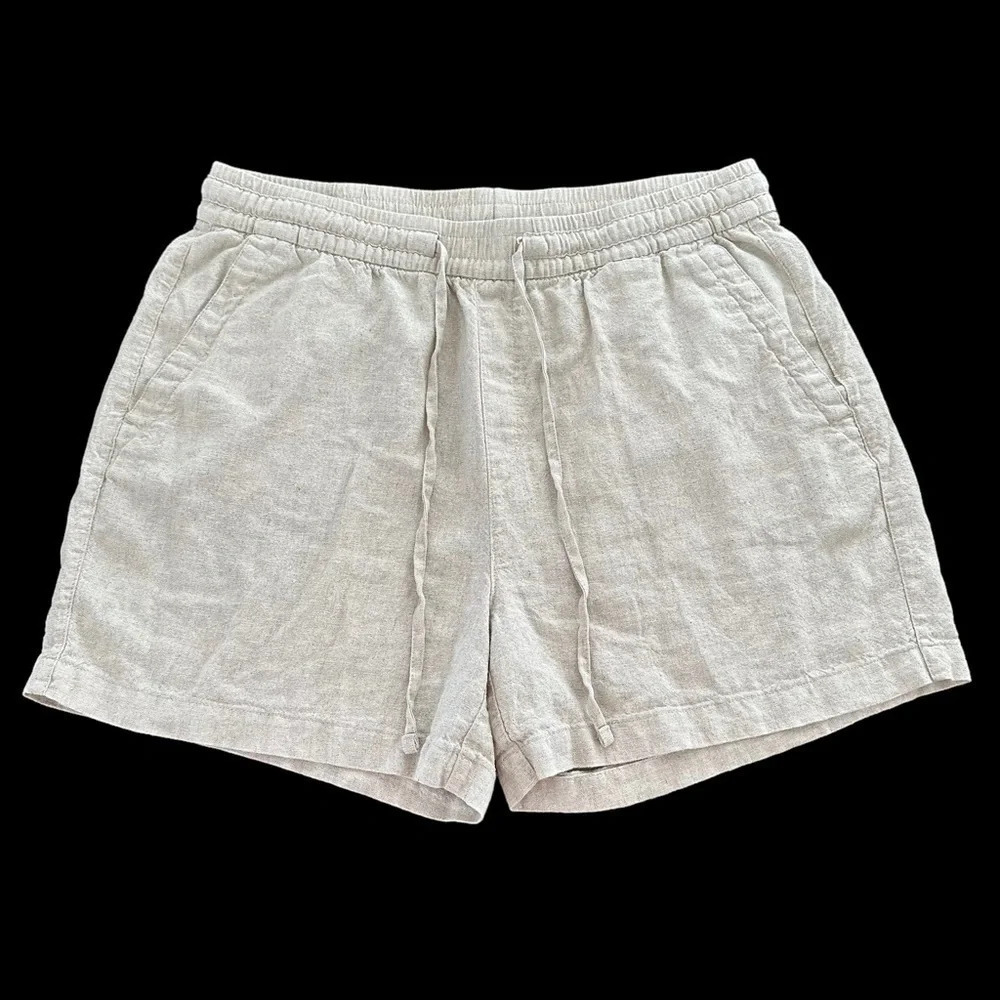 Old Navy Womens large High Rise Linen Blend Flax Beige Shorts Pull On Drawstring